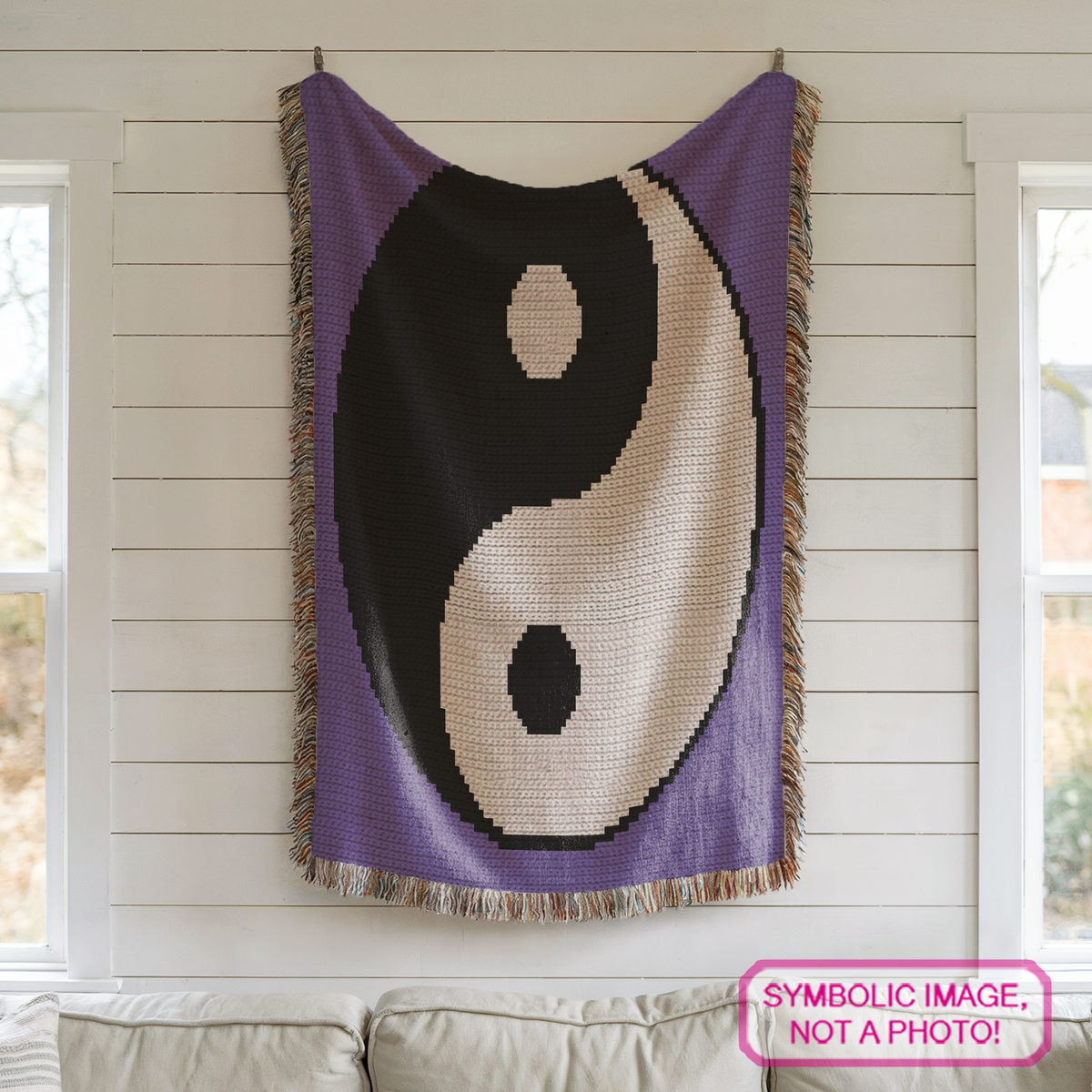 Zen crochet pattern bundle with 100 x 100 yin yang designs for pillows, blankets, yoga rooms, and meditation decor.
Yin Yang SC and C2C crochet pattern set with full-color charts and row-by-row written instructions.