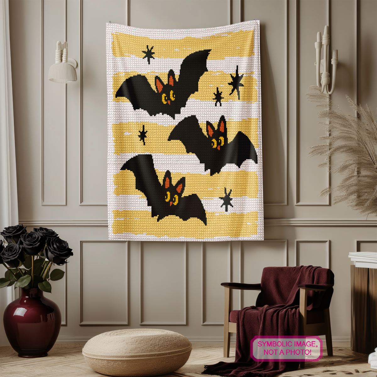 Bats Halloween Crochet Blanket Pattern, SC Graphghan PDF