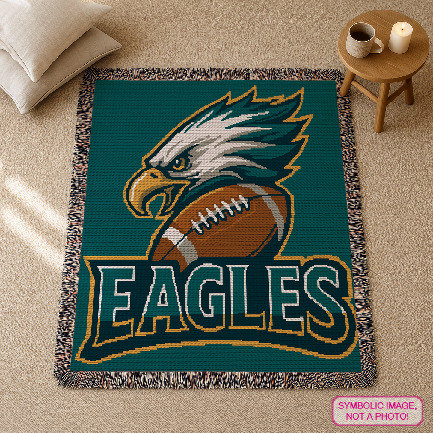 Single crochet Eagles blanket pattern using 8 colors for football fans, game rooms, bedrooms, and handmade gifts.