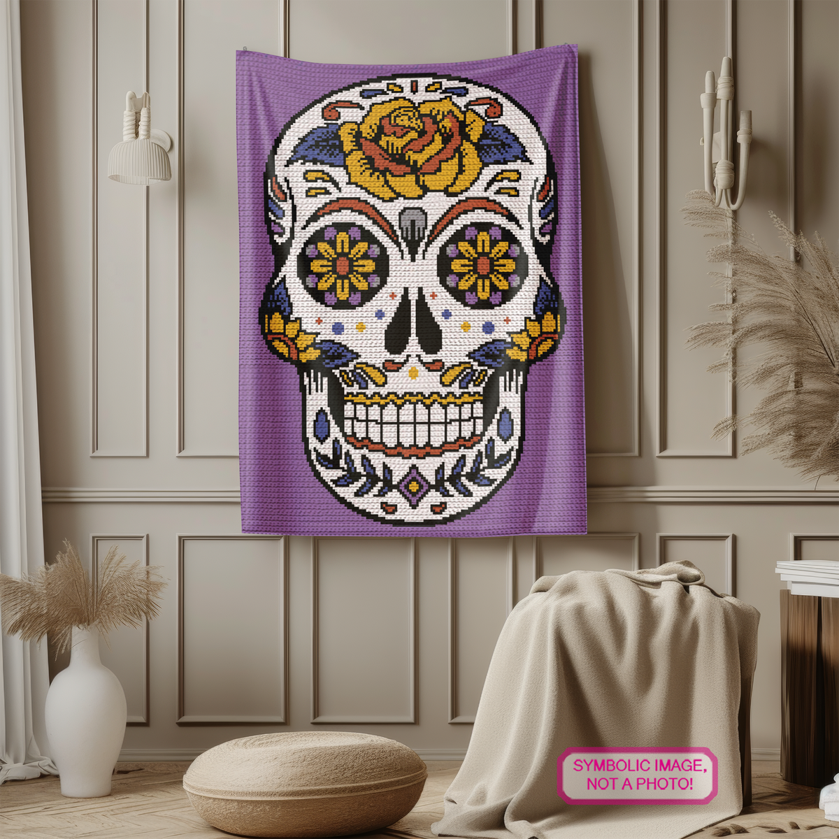 Sugar Skull Crochet Blanket Pattern, SC Graphghan Pattern, Dia de los Muertos Crochet, Skull Blanket PDF

Create a bold and colorful handmade blanket with this beautiful Sugar Skull SC Crochet Blanket Pattern! 💀🌸🧶