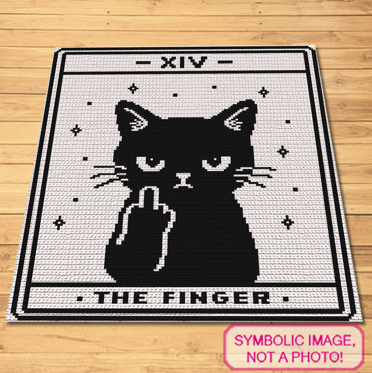 Tarot The Finger Cat Crochet Pattern, Funny Middle Finger SC Graphgan Pillow & Blanket