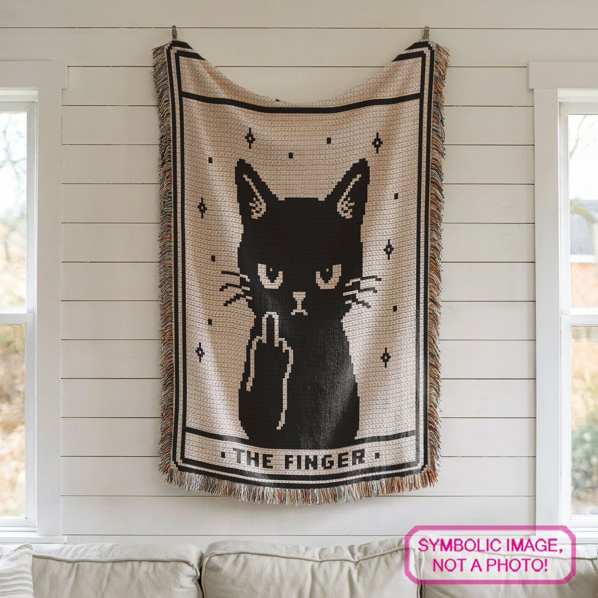 Tarot The Finger Cat Crochet Pattern, Funny Middle Finger SC Graphgan Pillow & Blanket