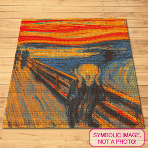 Channel the intensity of Edvard Munch's iconic expressionist masterpiece with this SC (Single Crochet) Crochet Blanket Pattern.

Each stitch brings to life the swirling colors and the raw emotion of "The Scream", allowing you to recreate a piece of art history in your home.

This pattern not only offers an engaging project for experienced crocheters but also serves as an homage to a painting that has captivated viewers for over a century with its evocative depiction of the human psyche.

Click for more!