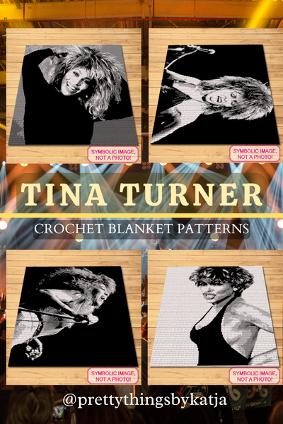 Get the ultimate tribute to the Queen of Rock 'n' Roll with this bundle of 4 Tina Turner SC crochet blanket patterns. Featuring iconic poses and bold designs, this collection is perfect for fans and crochet lovers. Stitch your way to honoring a true musical legend!

Perfect for the ultimate music lover, this bundle allows you to create a personal tribute to the star, song by song, stitch by stitch.

Click to learn more!