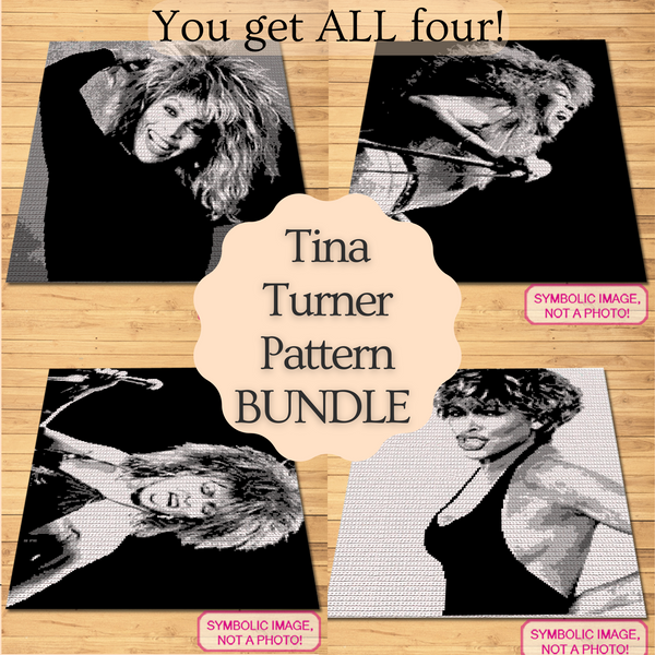 Get the ultimate tribute to the Queen of Rock 'n' Roll with this bundle of 4 Tina Turner SC crochet blanket patterns. Featuring iconic poses and bold designs, this collection is perfect for fans and crochet lovers. Stitch your way to honoring a true musical legend!

Perfect for the ultimate music lover, this bundle allows you to create a personal tribute to the star, song by song, stitch by stitch.

Click to learn more!