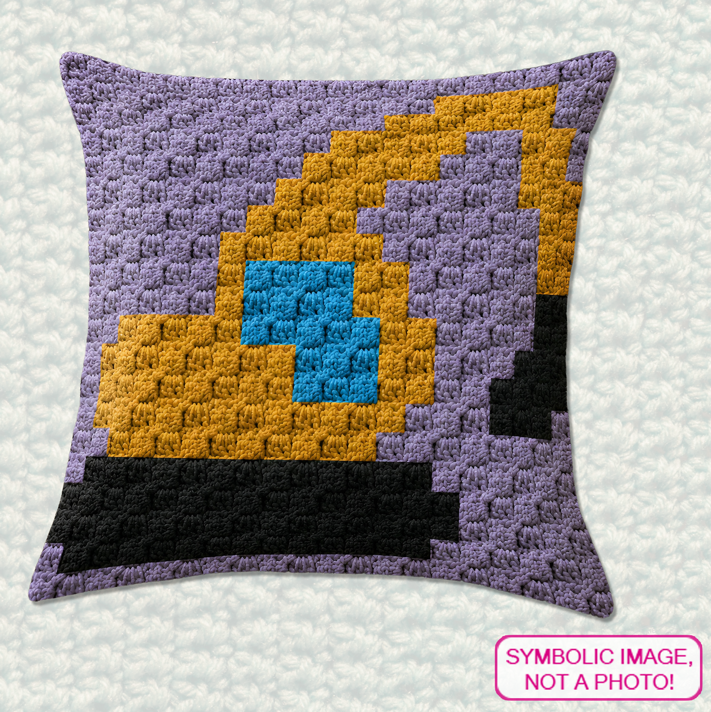 C2C crochet pillow pattern with written instructions featuring a cute excavator graph design for a quick handmade gift.