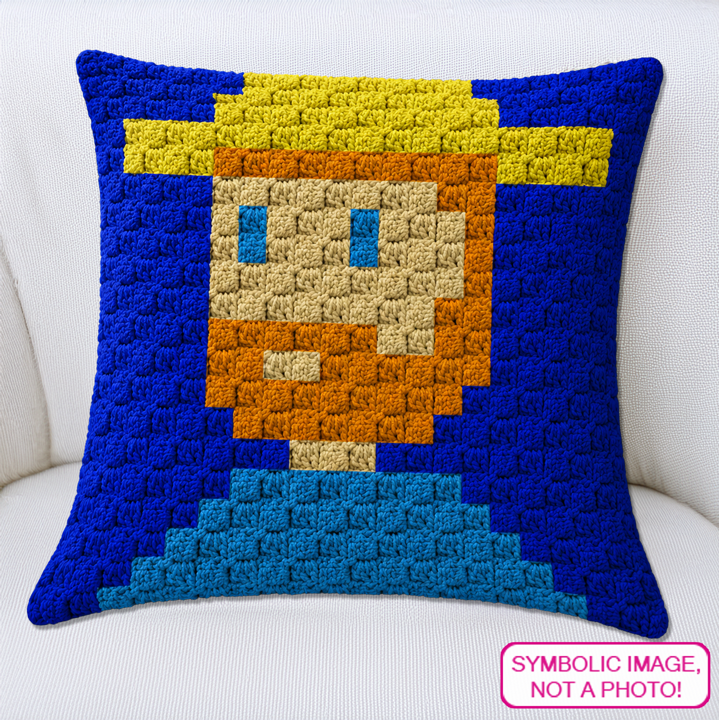 Van Gogh Portrait C2C crochet pillow pattern with written instructions and a 20 x 20 color chart.
Famous artist crochet pillow pattern featuring a Van Gogh inspired portrait design in C2C crochet.