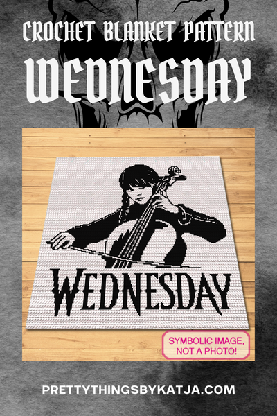 Create a bold statement piece with this Wednesday Addams SC crochet blanket pattern. Featuring her playing the cello, this design is ideal for fans of unique, gothic-inspired crochet projects.

Click to learn more!