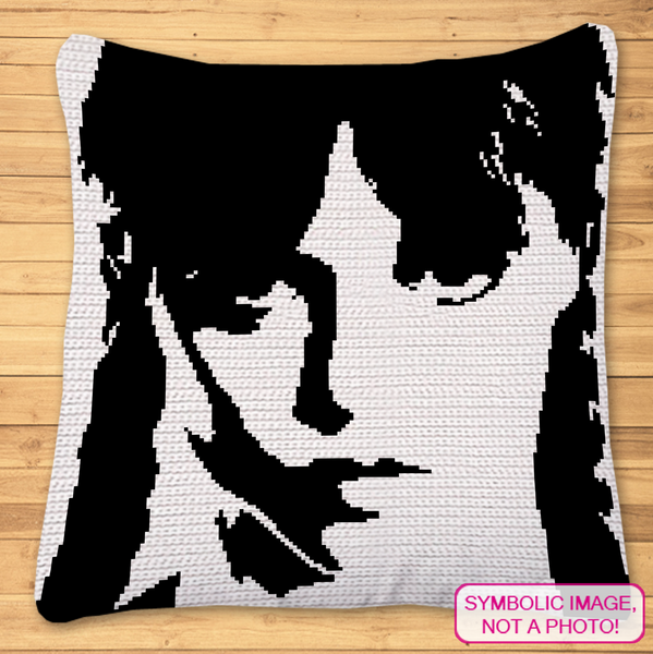 Add a moody touch to your home with this Wednesday Addams black-and-white portrait SC crochet pillow pattern. Ideal for lovers of classic gothic style, this pillow brings the ultimate dark aesthetic. 
Click to learn more!