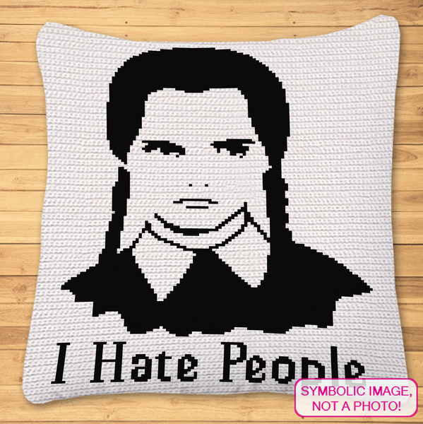 Express your moody side with this 'I Hate People' Wednesday-themed crochet pillow pattern. Perfect for fans of dark humor and gothic vibes, this design adds a fun and bold statement to any space.

Click to learn more!