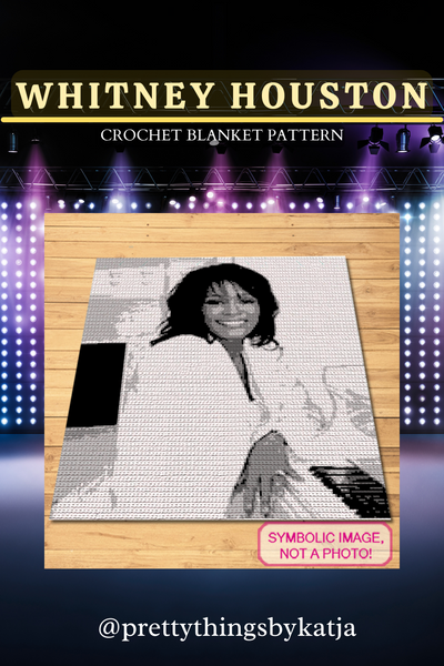 Turn your favorite pastime into a homage to Whitney Houston with my Crochet Blanket Pattern. Shop now and let your love for the star shine in every stitch.  Celebrity Crochet Whitney Houston Pattern is a Graph Pattern with Written Instructions for Crochet Blanket, PDF Digital Files. Click to learn more!