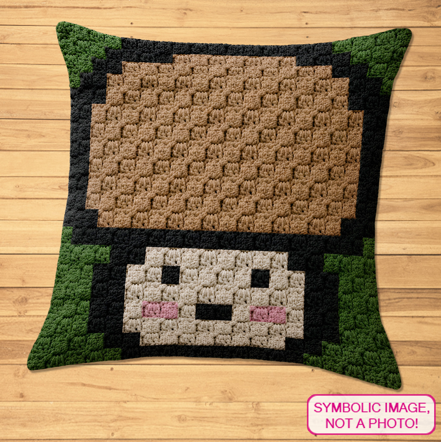 C2C crochet mushroom pillow pattern for cottagecore decor, woodland nurseries, and handmade gifts.
Beginner-friendly C2C crochet pillow pattern featuring a cute mushroom design in 20 x 20 blocks.