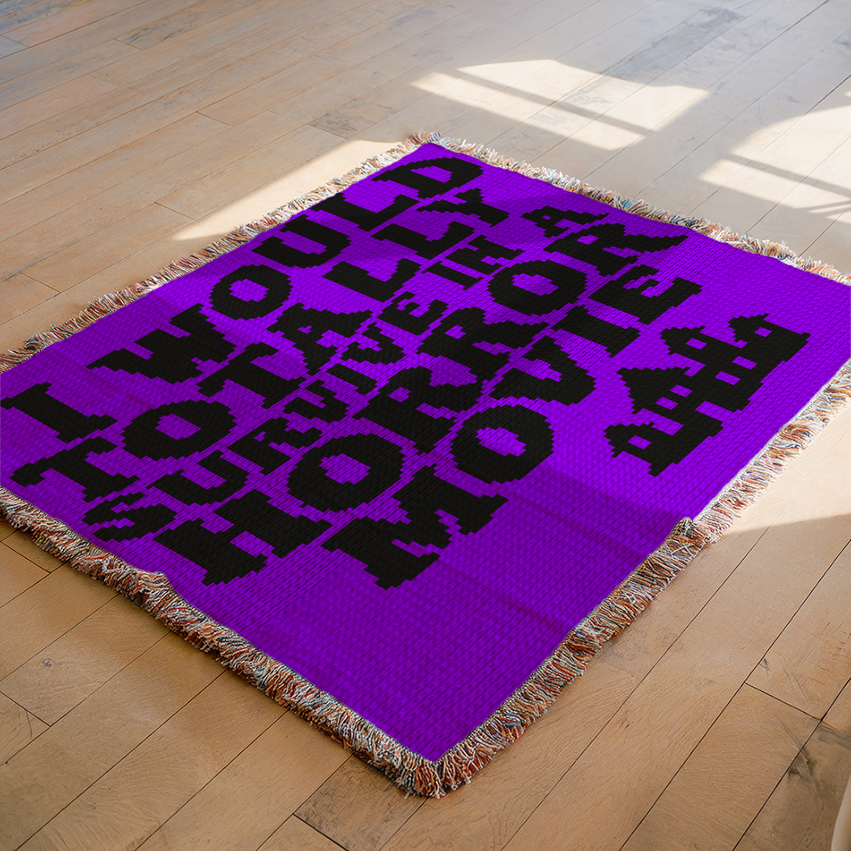 Purple and black horror movie C2C crochet afghan pattern mockup