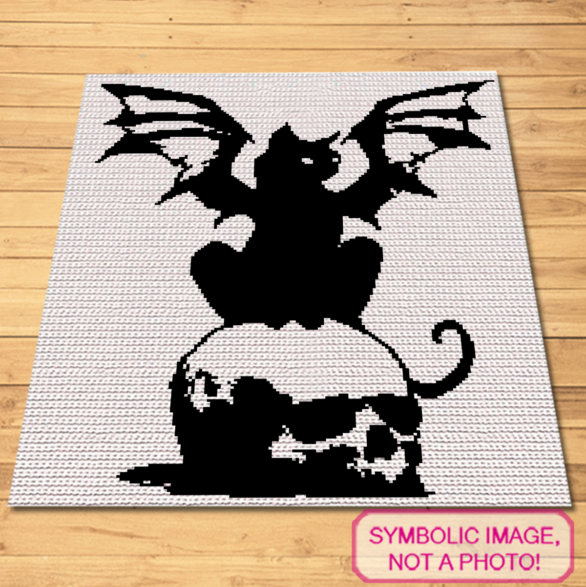 Color chart for the gothic cat crochet blanket pattern showing black and white yarn stitch counts