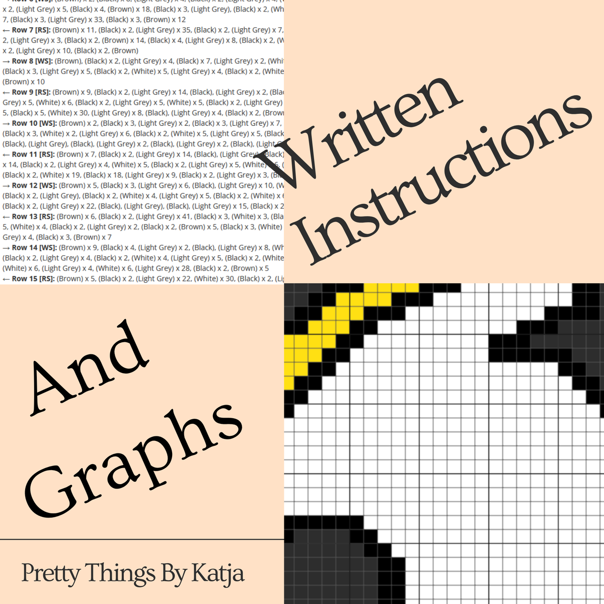 Example of written instructions and crochet graph included with the Crow on a Skull C2C crochet pattern.