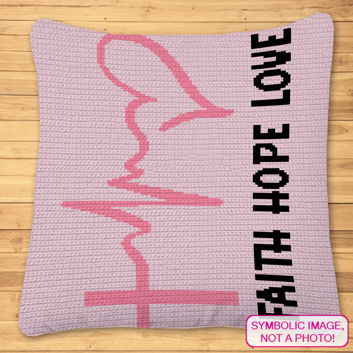 Faith Hope Love – Crochet Blanket or Pillow Pattern is a meaningful cancer awareness crochet graphghan featuring a pink awareness ribbon, heartbeat line, cross, and the words “Faith Hope Love.” The soft pink palette makes this a beautiful project for cancer awareness, chemo support, encouragement gifts, and comfort blankets.

This is a Single Crochet (SC) graphghan pattern worked from a graph and written row-by-row color instructions. The design measures 125 stitches × 150 rows and uses 3 colors: Light Pink