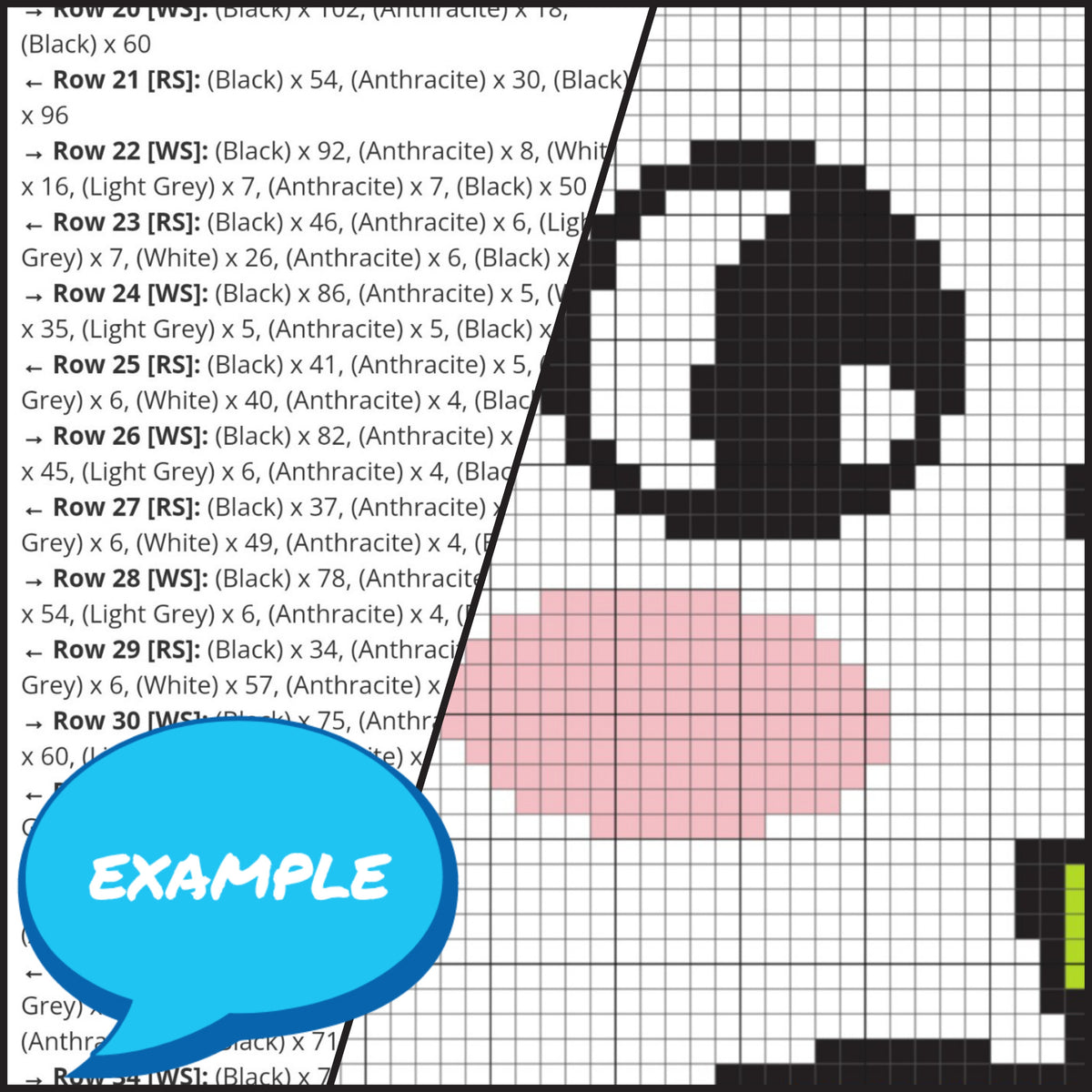 Ghost Cat Halloween single crochet graphgan pattern preview showing written row-by-row instructions and color chart.