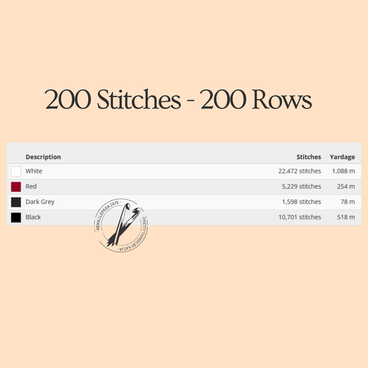 Grim Reaper with Roses crochet pattern color and yardage chart for 200 by 200 stitches