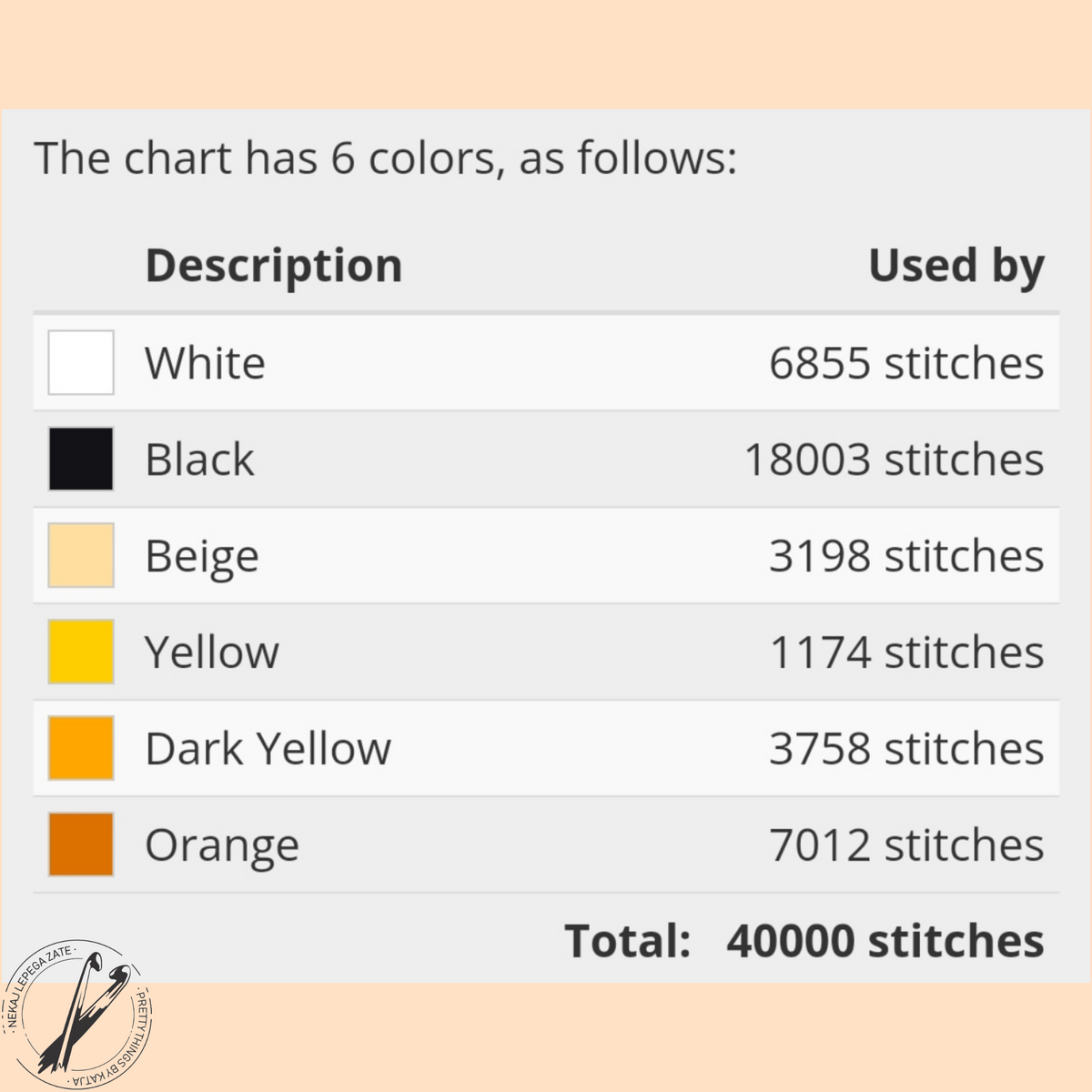 Halloween black cat SC crochet blanket pattern color chart with six yarn colors and stitch counts