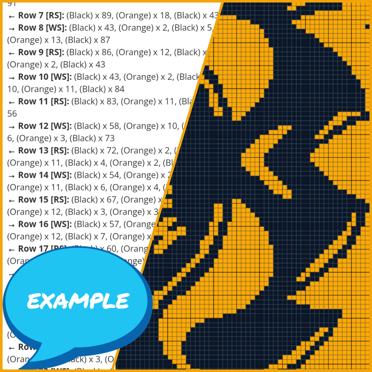 Halloween single crochet blanket pattern mockup featuring a bold orange spooky face design on a black background.