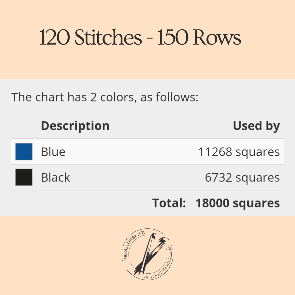 Horror Movie C2C crochet pattern chart size 120 by 150 squares with black and blue yarn colors