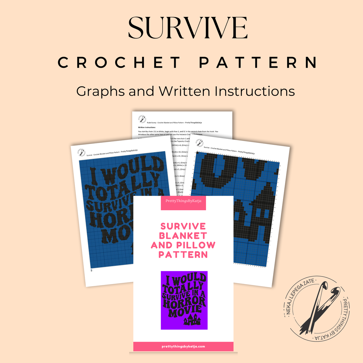Survive horror movie crochet pattern PDF with graphs and written instructions