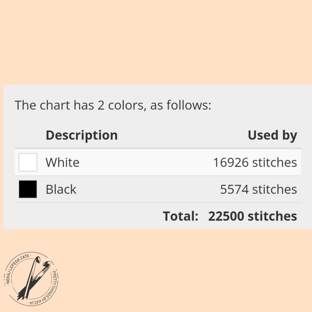 Magical Cat crochet pattern color chart showing two colors, white and black, with stitch counts.
