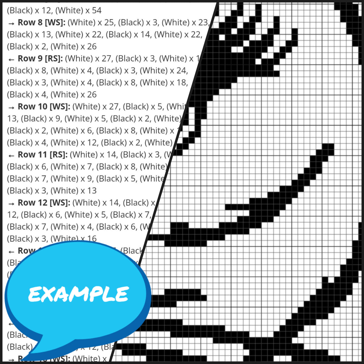 Magical Cat SC crochet graphgan preview showing written row-by-row instructions and black-and-white chart.