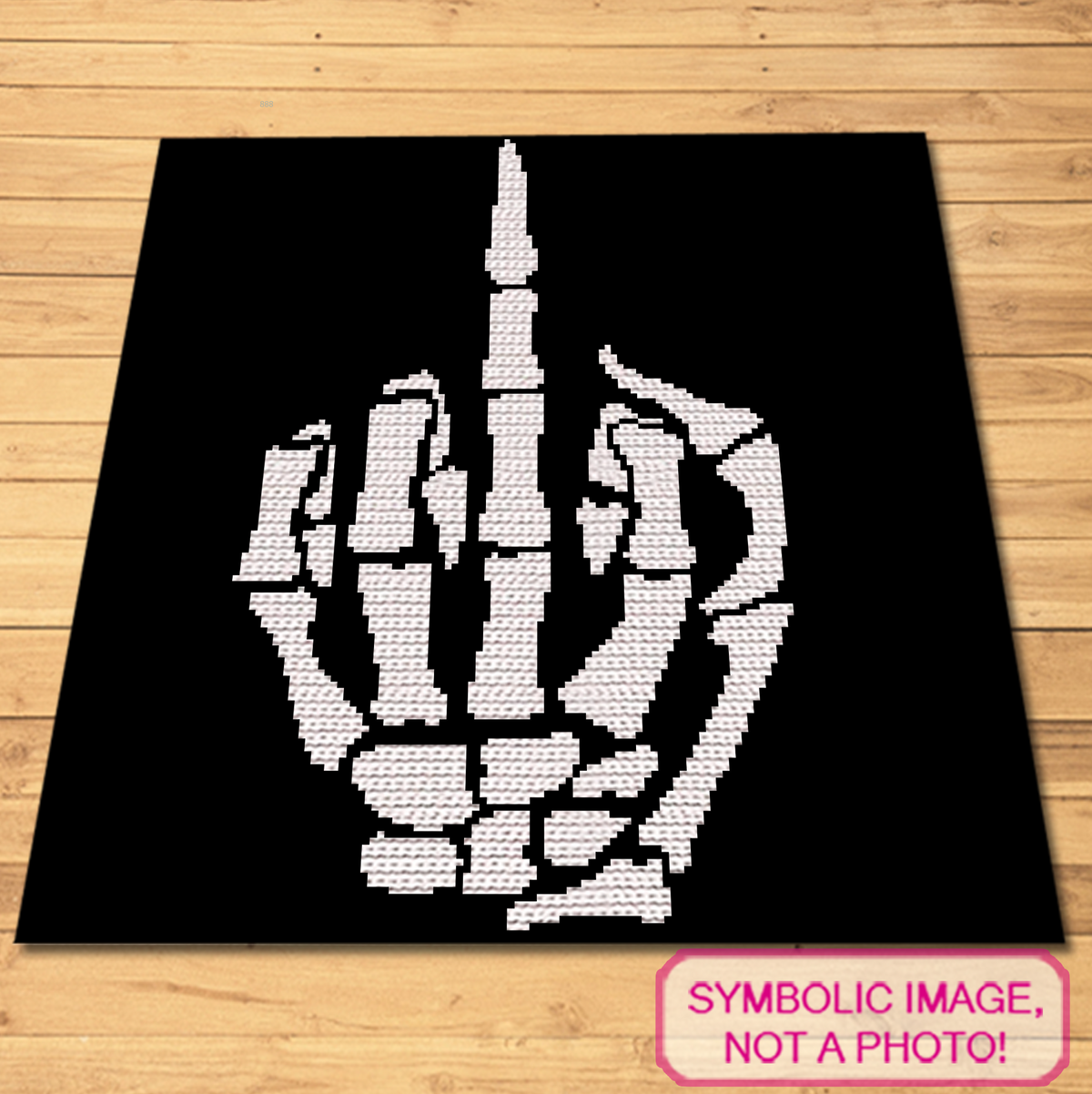 Middle Finger Skeleton Hand Crochet Pattern — a bold, funny and sassy black-and-white crochet graphgan design featuring a skeleton hand giving the middle finger. A fun choice for Halloween projects, gothic décor, sarcastic gifts and adult crochet lovers.

This digital pattern is written for Single Crochet (SC) and includes both a graph and written row-by-row instructions.