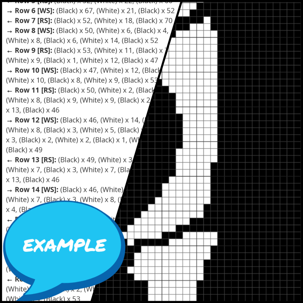 Middle Finger Skeleton Hand crochet graph with written row-by-row instructions example