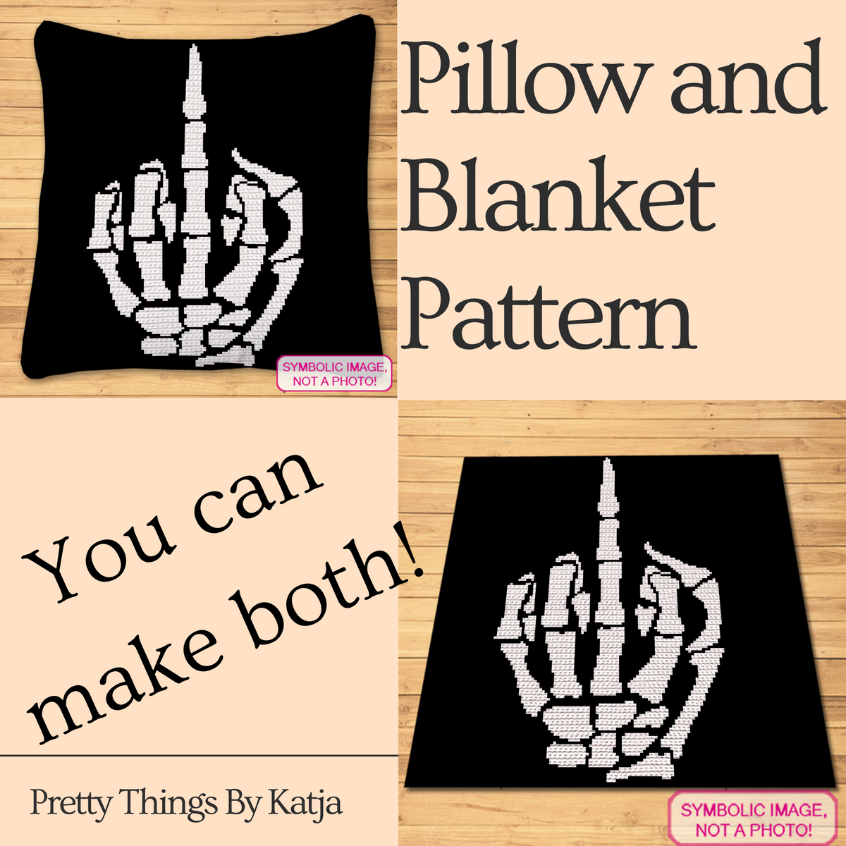 Middle Finger Skeleton Hand crochet pillow and blanket pattern bundle preview