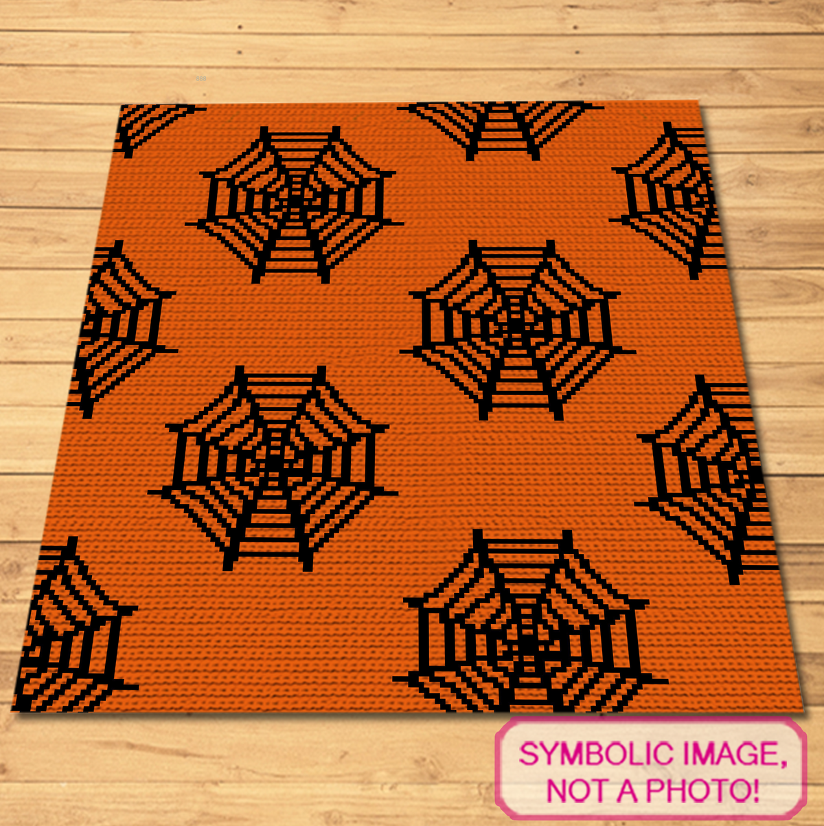 Seamless Spider Web single crochet graphgan pattern in orange and black for Halloween