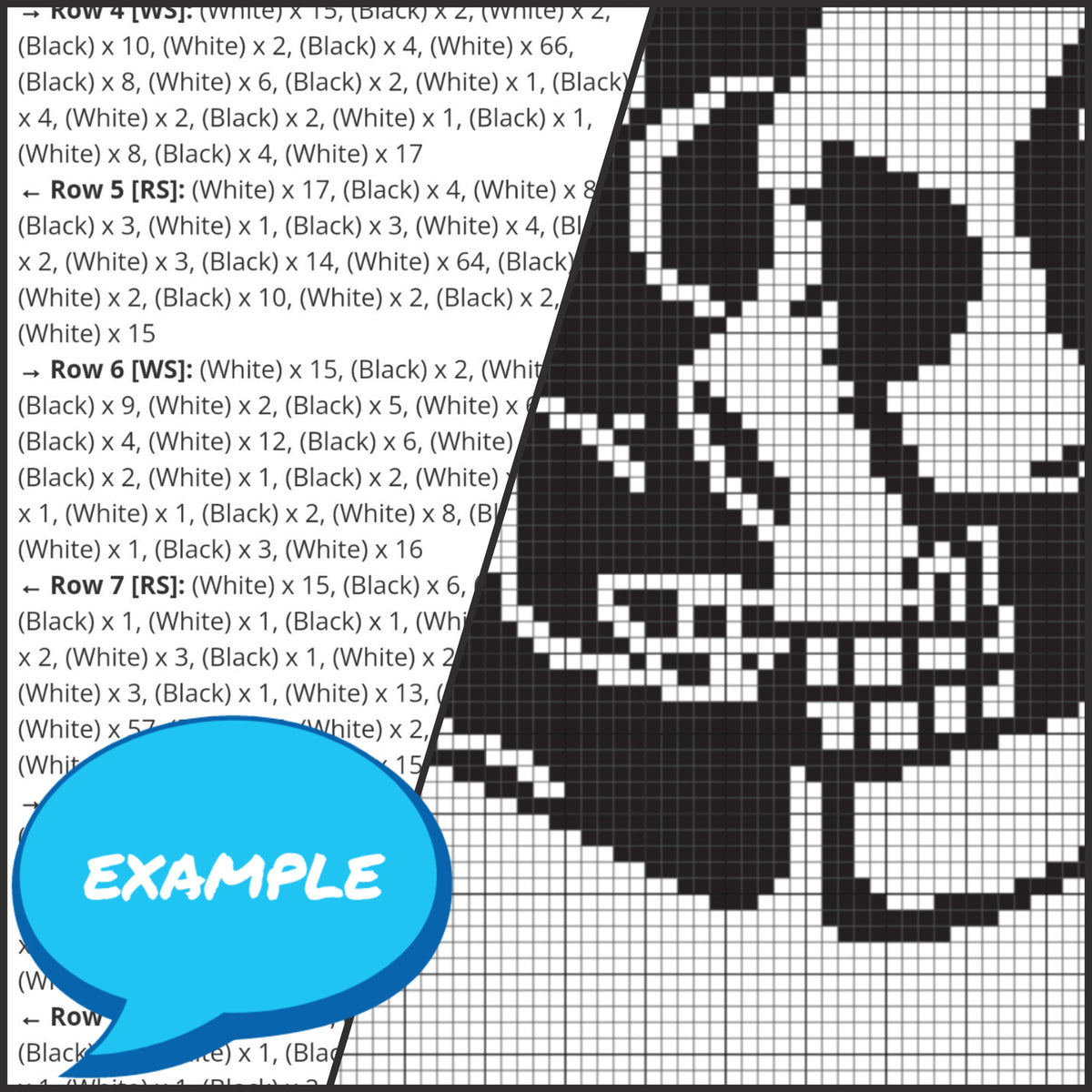 Skeleton couple crochet blanket pattern in black and white with written instructions and graph preview