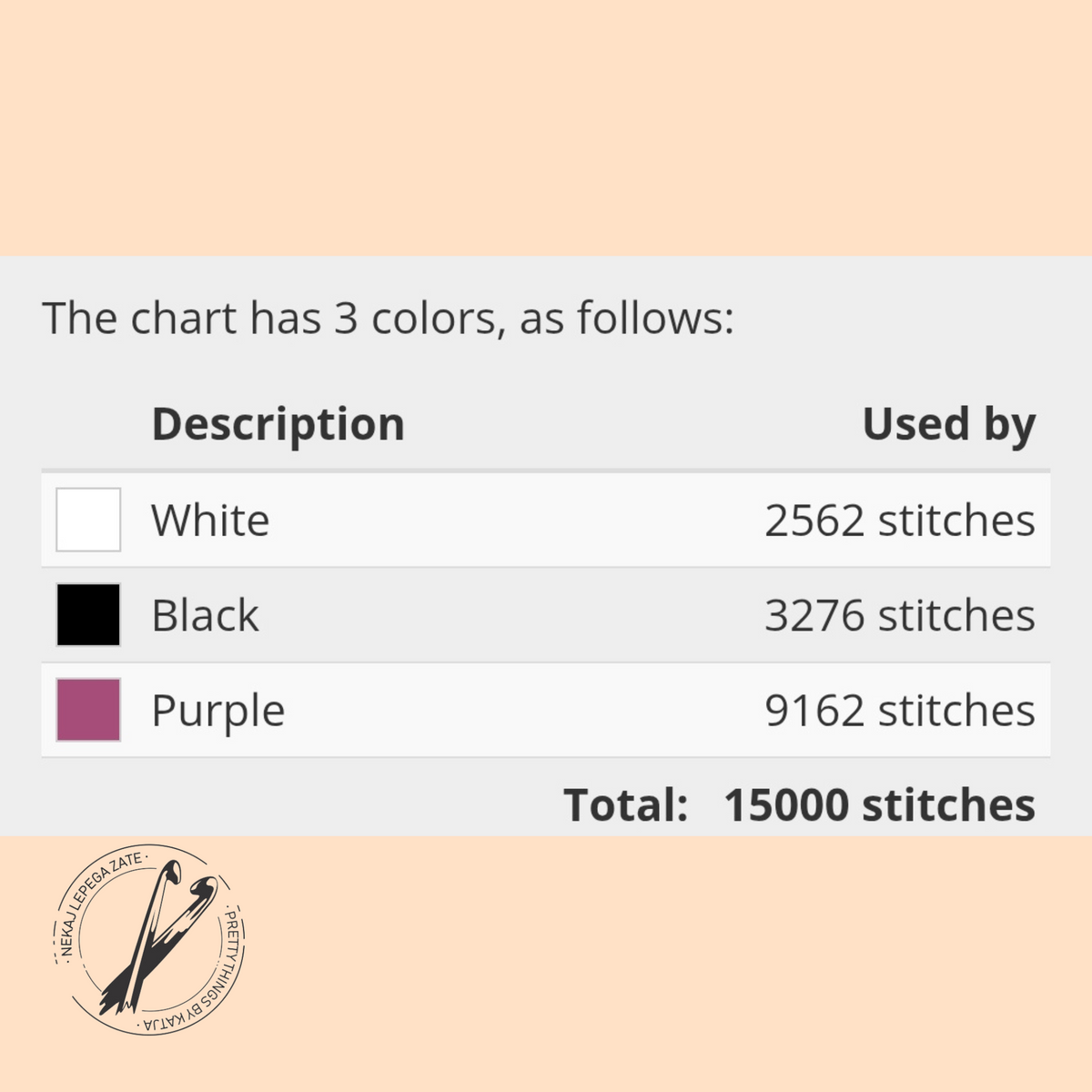 Skeleton hand Rock On crochet pattern yarn color chart showing white, black and purple