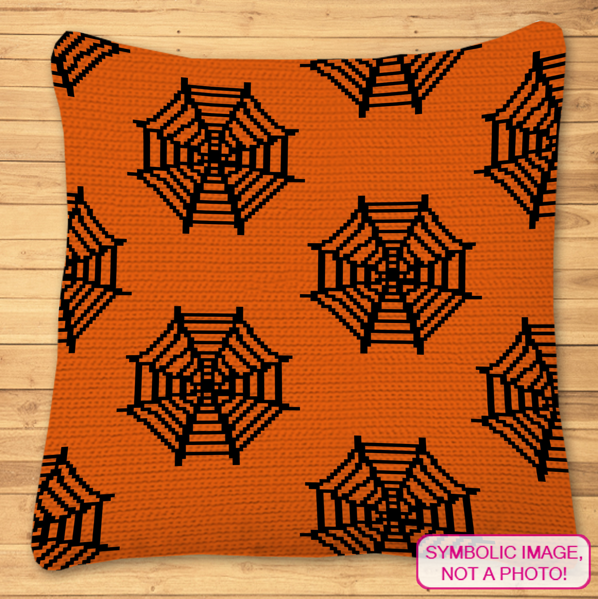 Orange and black spider web crochet pillow pattern for Halloween decor