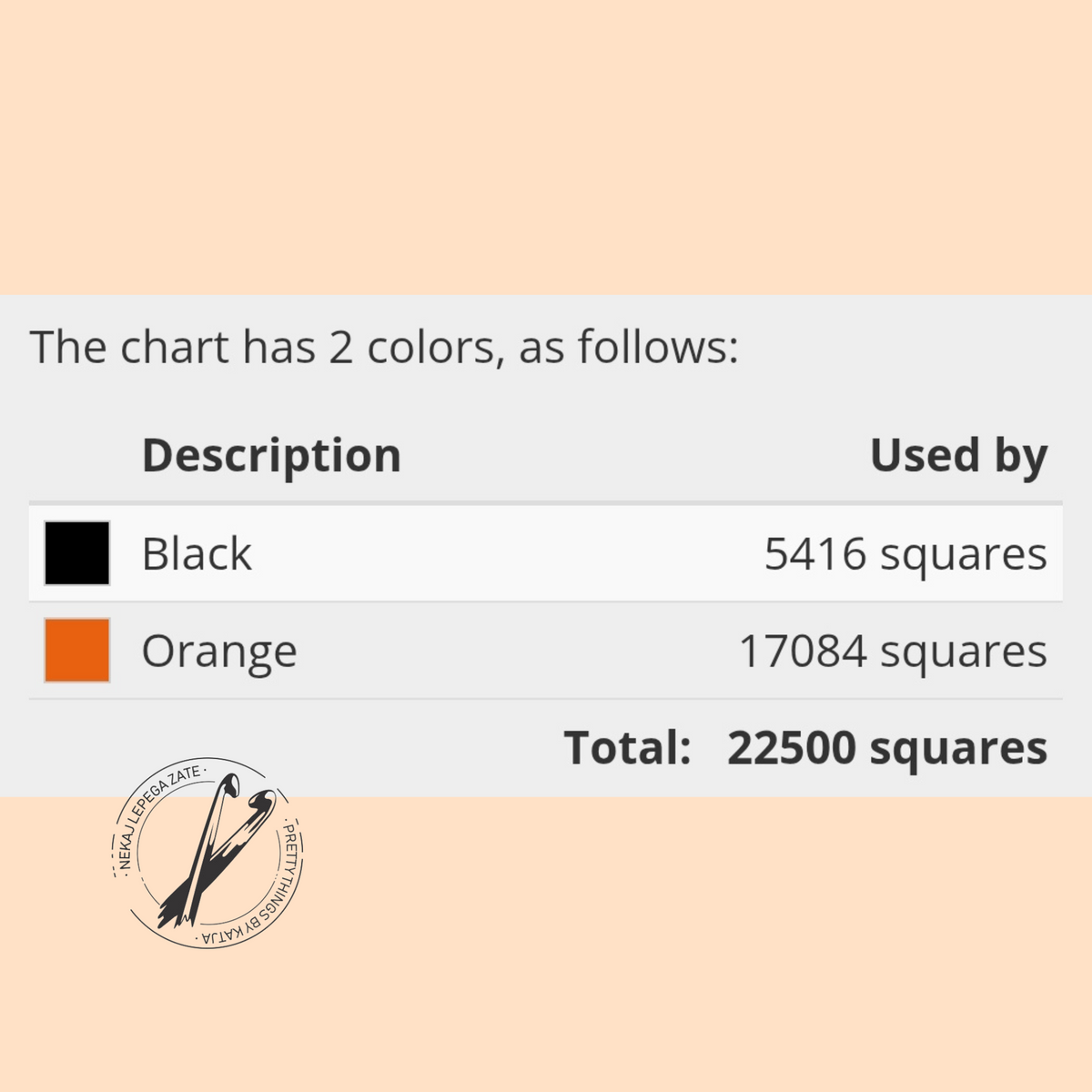 Spider web crochet pattern yarn color chart showing black and orange stitch counts