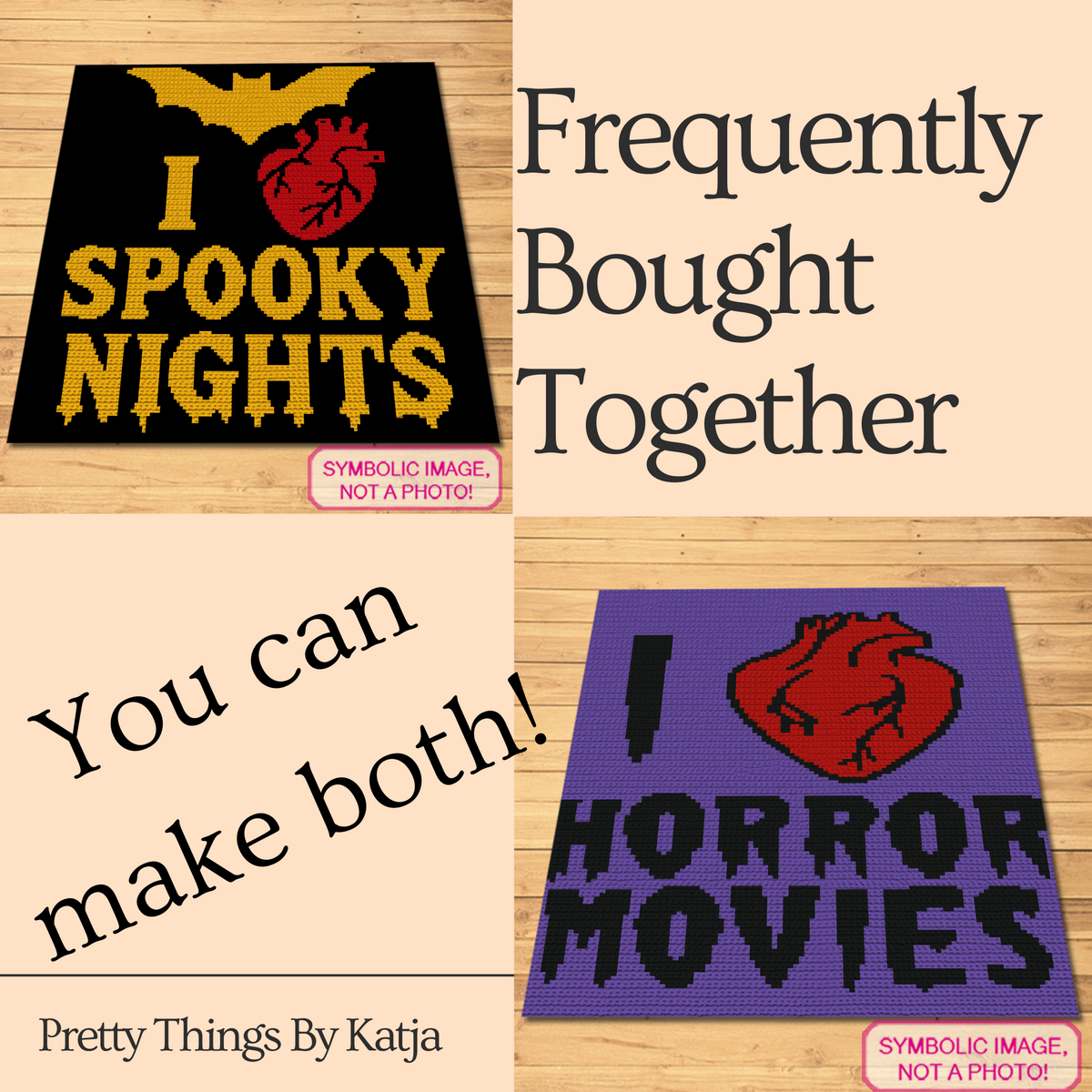 Spooky Nights C2C crochet pattern preview showing I Love Spooky Nights and alternate horror movies design