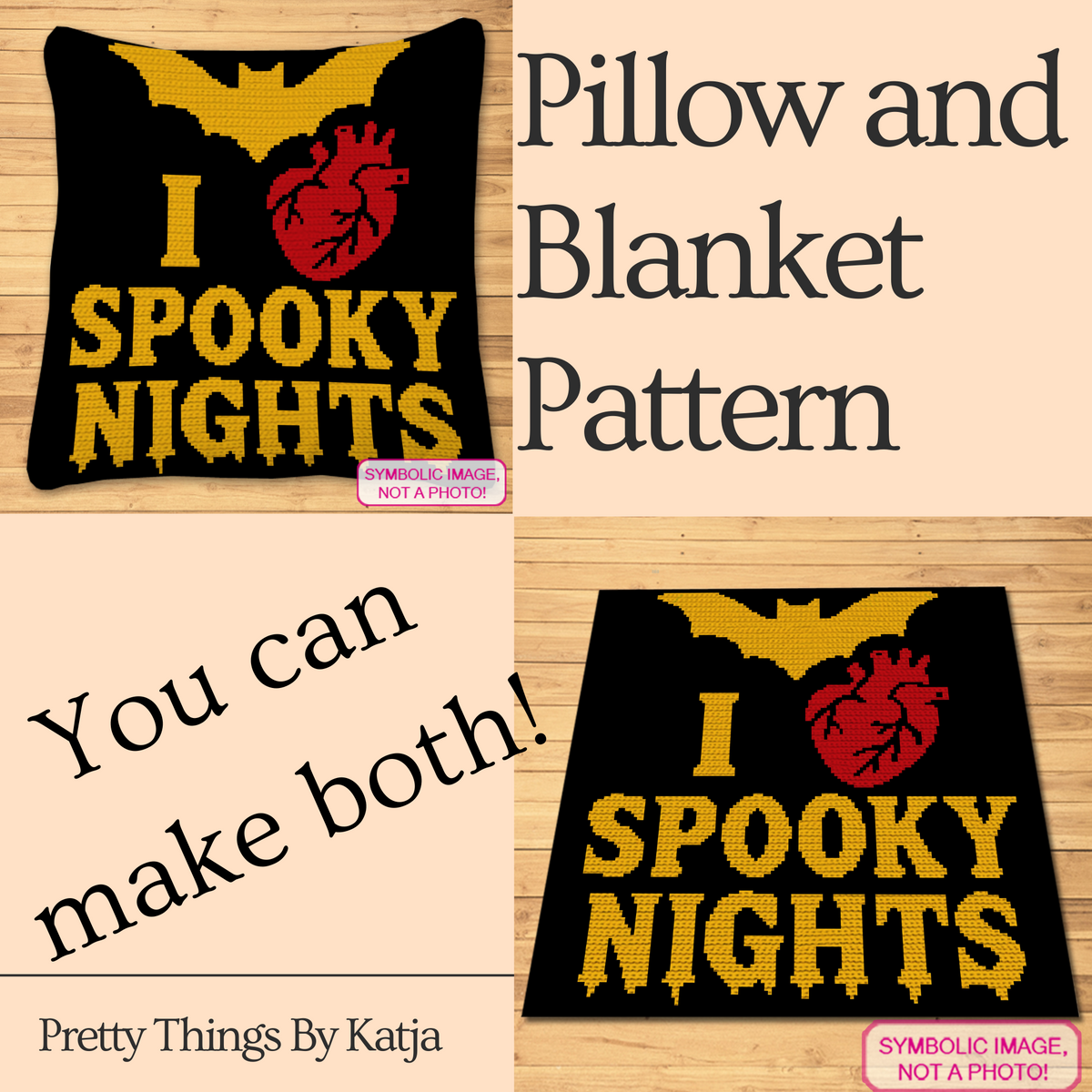 Spooky Nights crochet pillow and blanket pattern showing both project options