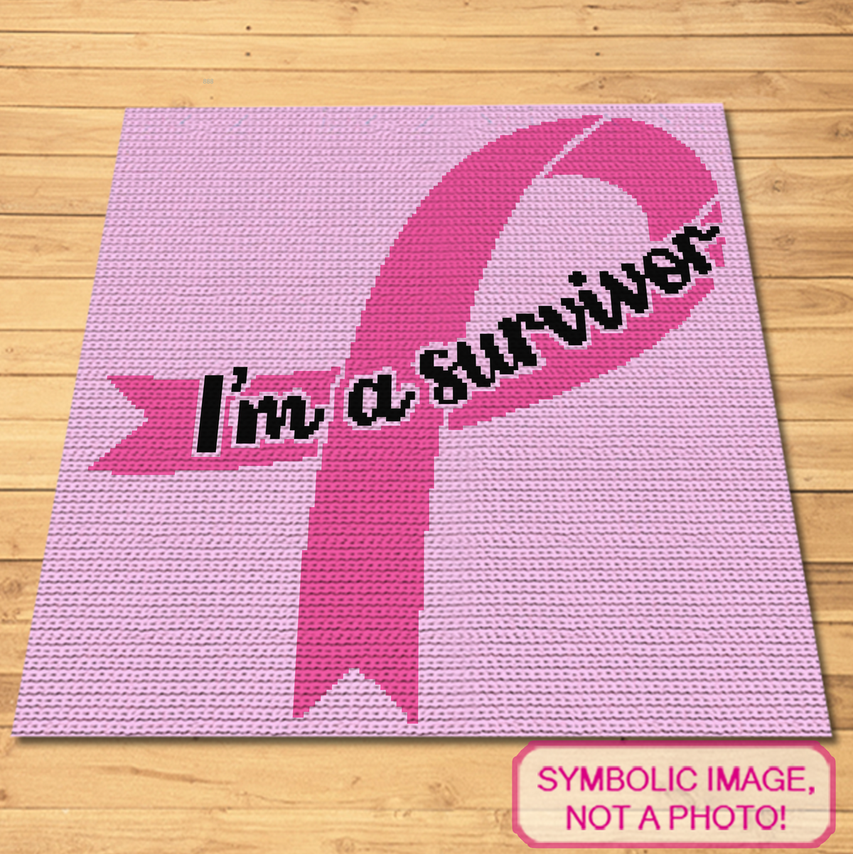 Cancer awareness crochet blanket mockup with pink ribbon and I'm a Survivor message