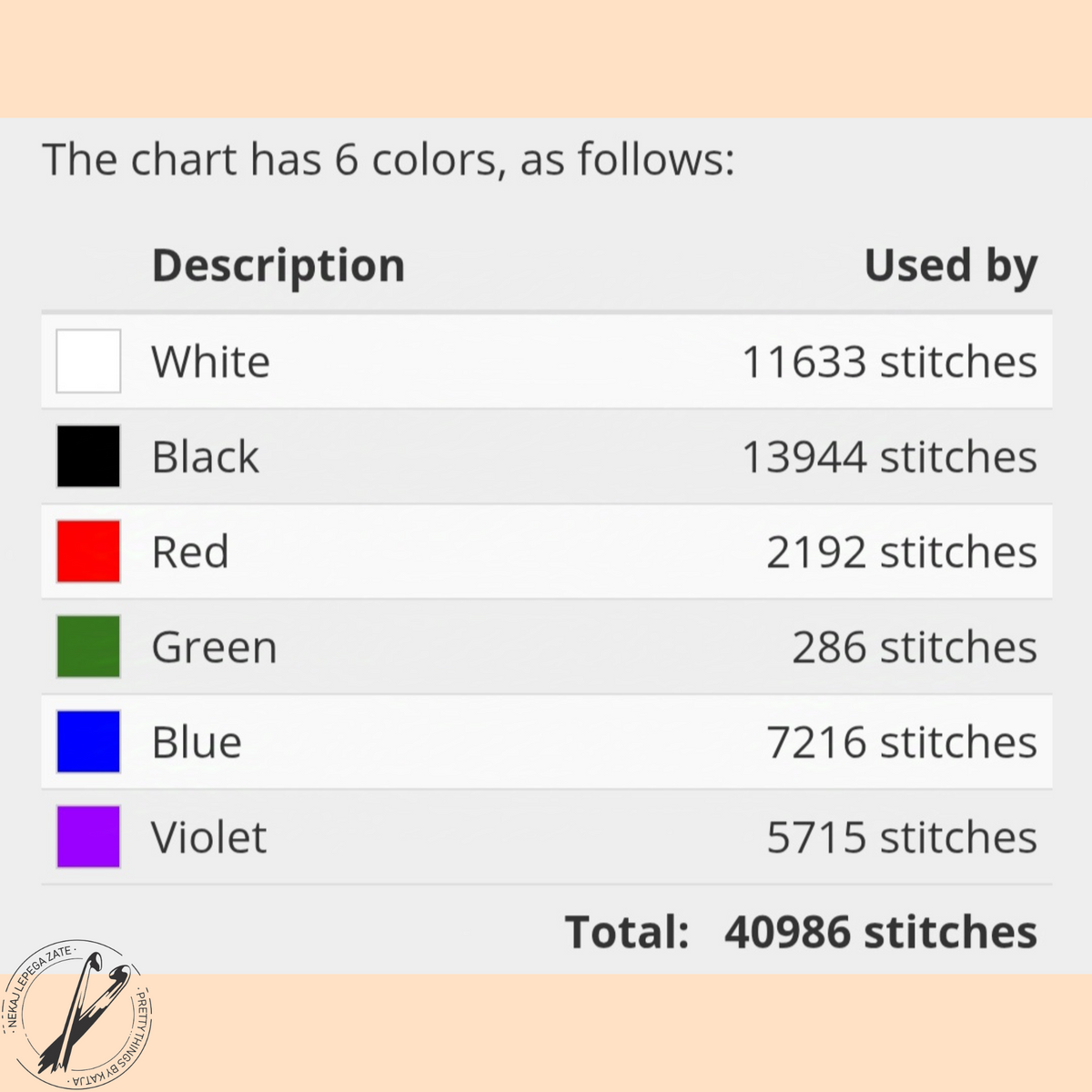 Tarot Card The Lovers color crochet pattern example showing graph and written row-by-row instructions