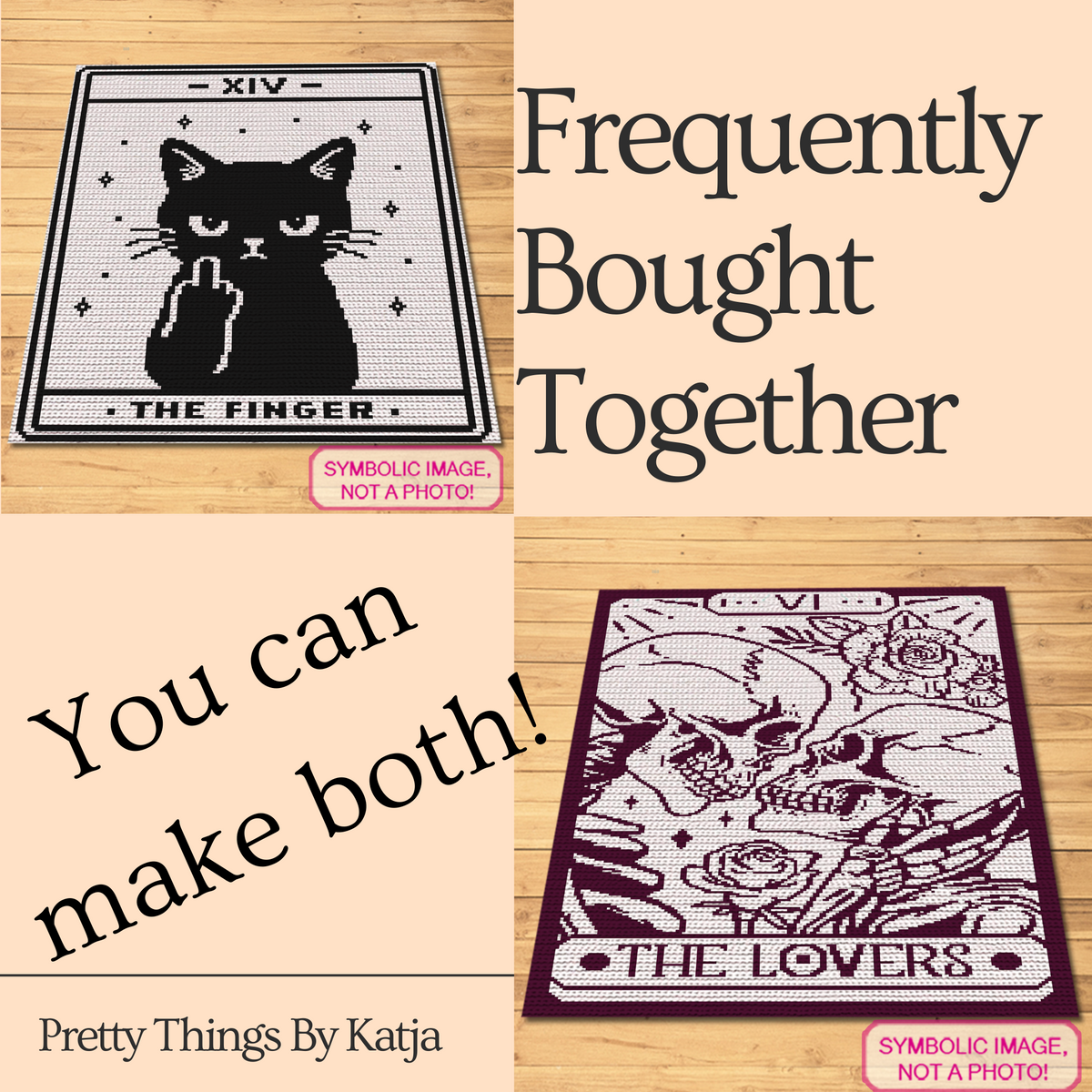 Tarot The Finger cat crochet pattern shown with a related tarot crochet pattern preview