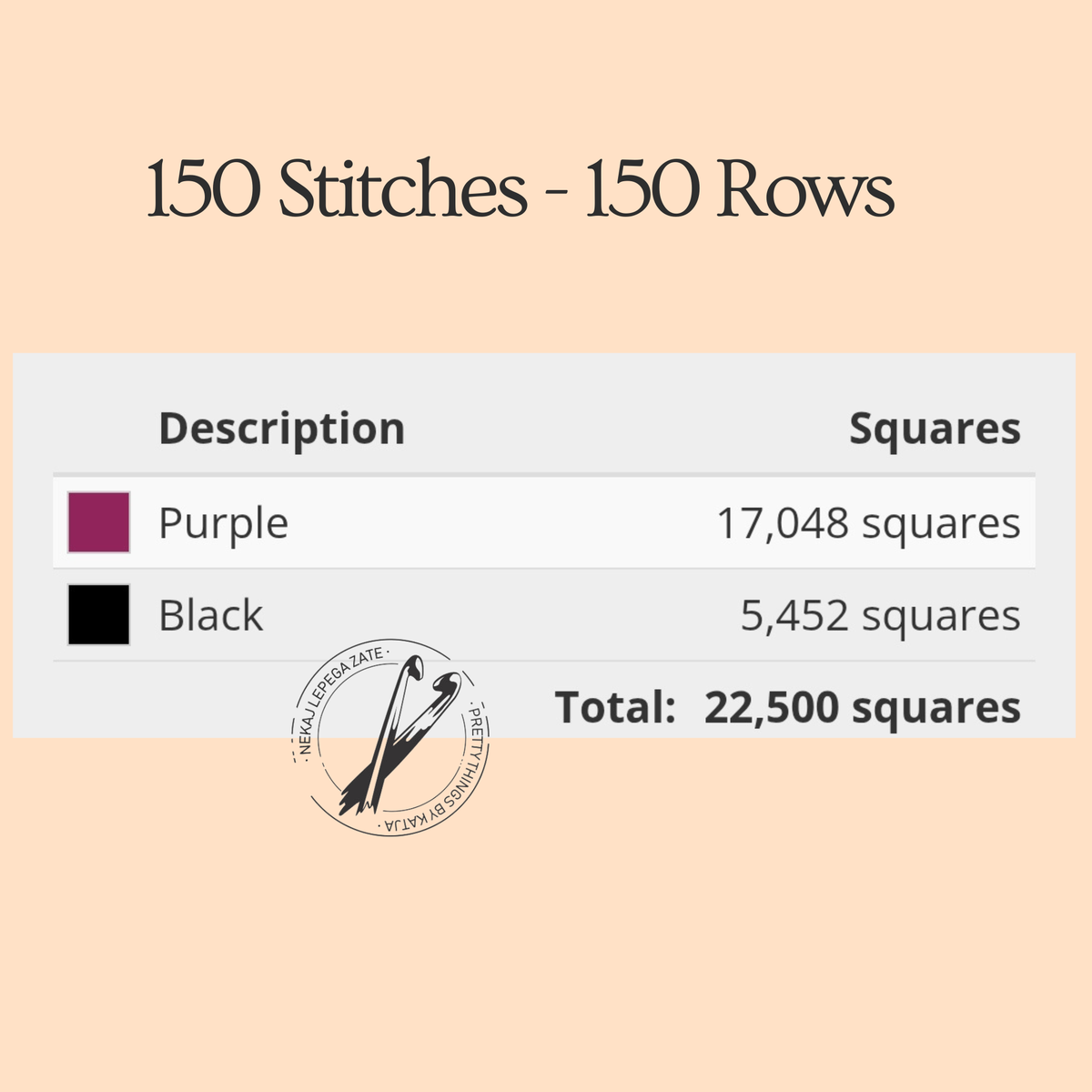 Thank My Middle Finger crochet pattern color count for a 150 by 150 design in purple and black