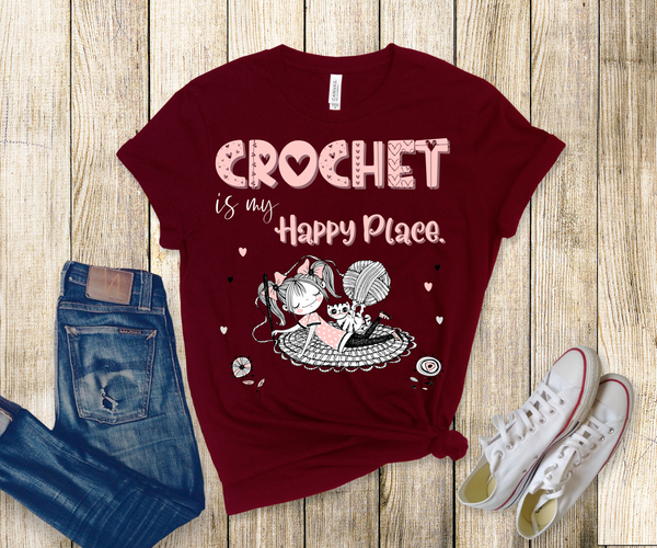 Crochet is my Happy Place (Girl) - Unisex Jersey Short Sleeve Tee - Perfect Gift for Crocheter