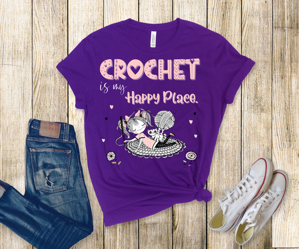 Crochet is my Happy Place (Girl) - Unisex Jersey Short Sleeve Tee - Perfect Gift for Crocheter