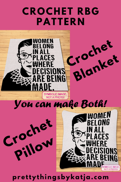 Ruth Bader Ginsburg Crochet is a Graphgan with Written Instructions, PDF Download.  This Bundle includes a Tapestry (SC) Crochet Pattern for a Blanket and a Pillow, and a C2C Afghan Pattern. Both with Written Instructions. Click for more!