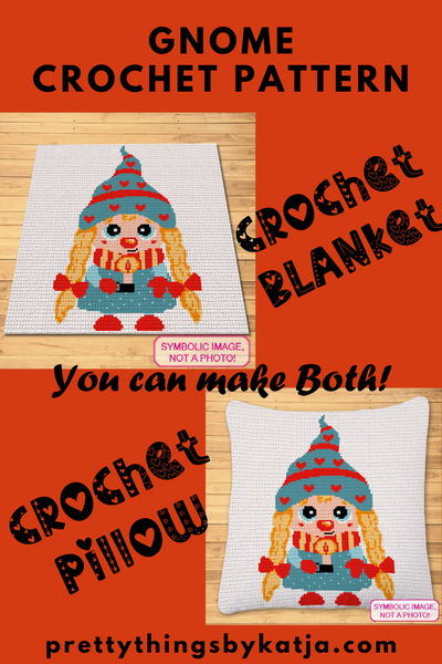 Girl Gnome Crochet Pattern BUNDLE - C2C Afghan Pattern, and Tapestry crochet Blanket & Pillow Pattern. Both with Written Instructions. Click to learn more!