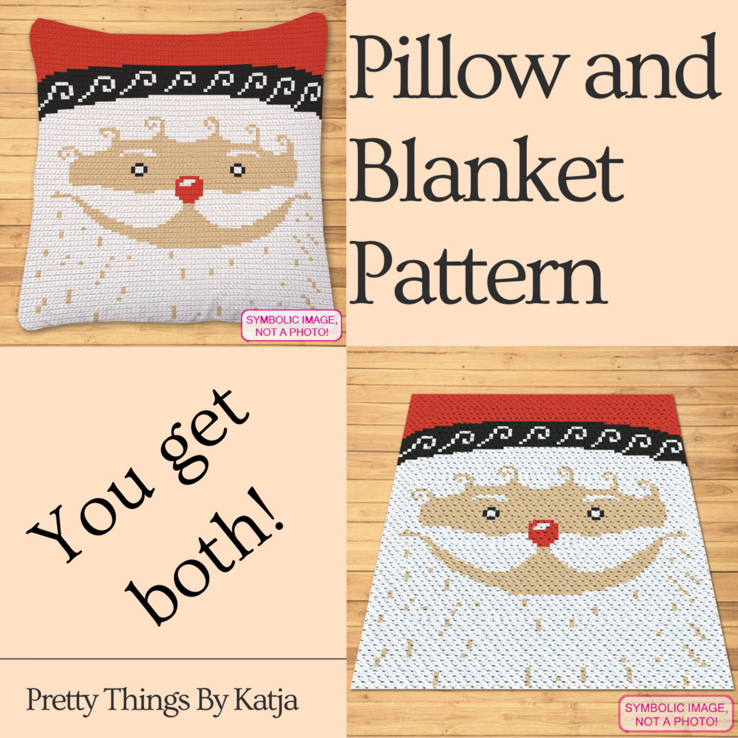 Crochet Santa Pattern - Tapestry Crochet Blanket and Christmas Crochet Pillow Pattern