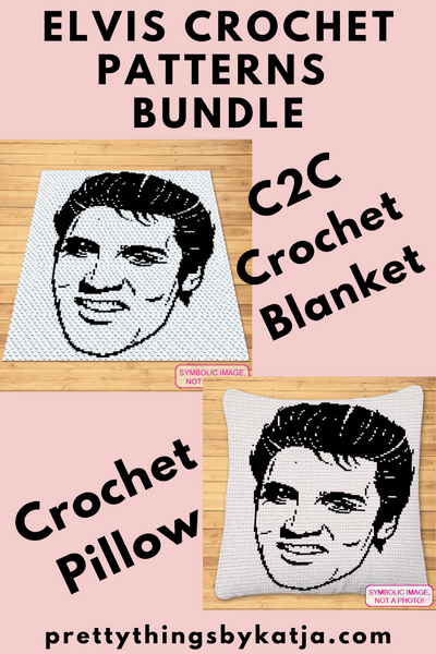 Crochet Celebrity Elvis Presley is a Crochet BUNDLE, a Graph Pattern with Written Instructions for a C2C Crochet Blanket Pattern, and a Tapestry Crochet Pillow; PDF Digital Files. Click to learn more!