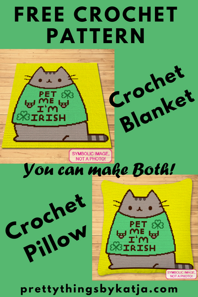 St. Patrick's Day FREE Crochet PDF Download. Don't you just love this Cute Irish Cat Pattern. And it is FREE. How does it get any better than that? This FREE Pusheen Cat Crochet Pattern includes Graphs, and Written Instructions for a Crochet Blanket, and Crochet Pillow. Click to Download!