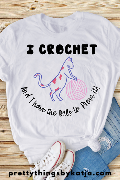 Balls to Prove it is a Jersey Short Sleeve Tee. This Funny Crochet Shirt is a perfect Gift for a Crafty Woman. This classic unisex jersey short sleeve tee fits like a well-loved favorite. Soft cotton and quality print make users fall in love with it over and over again. Click to learn more!